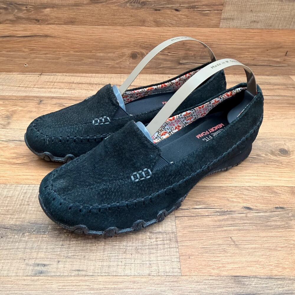 Skechers Women's size 8.5 Bikers Pedestrian Black Suede Comfort Loafer Shoes